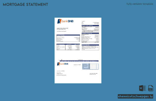 USA Oklahoma SNB Bank Hypothekenauszug in Word- und PDF-Formaten – Beispielvorschau